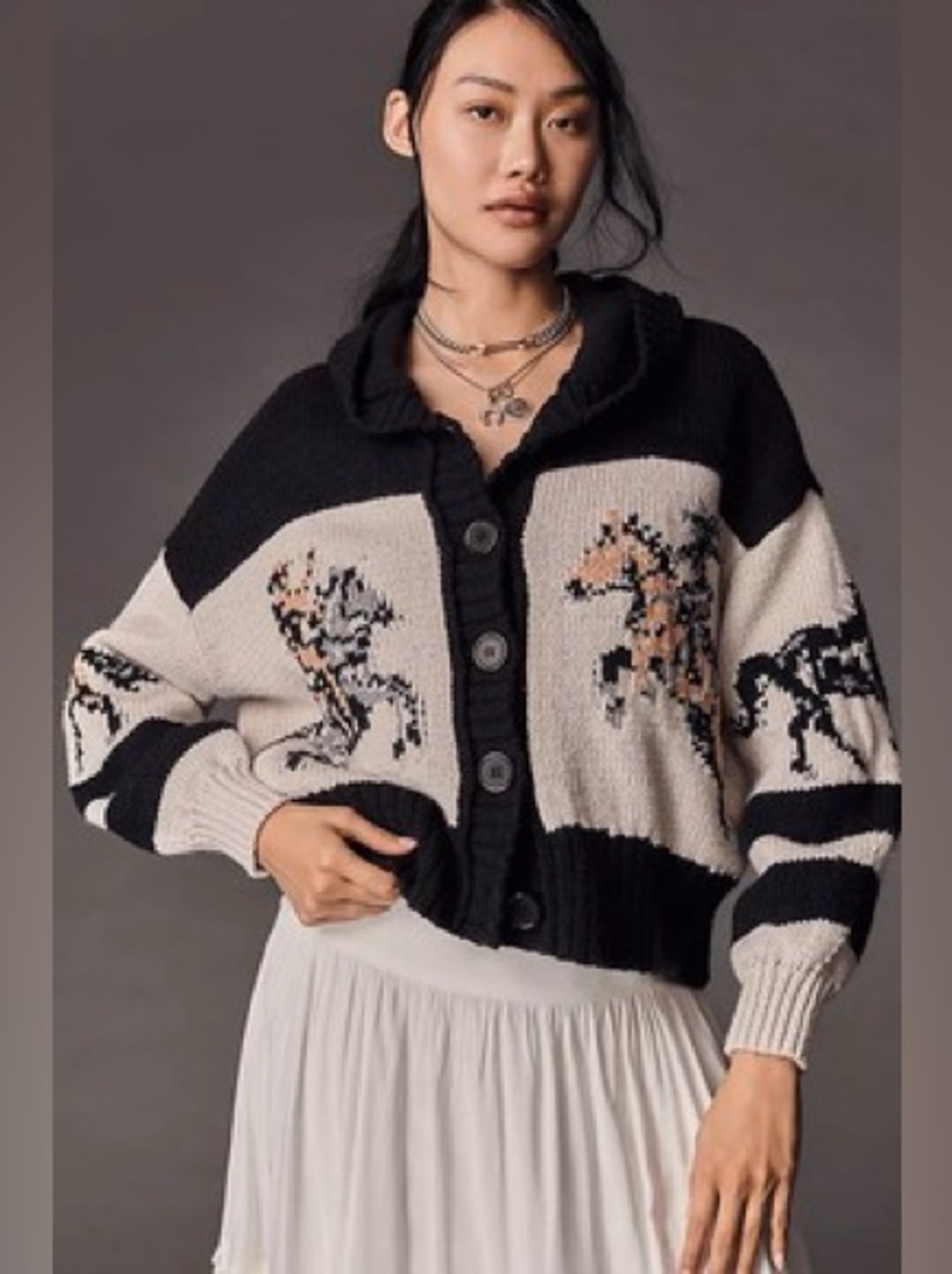 NWT Anthropologie Pilcro Horse Cowboy Rodeo Western Cardigan Sweater Size Small